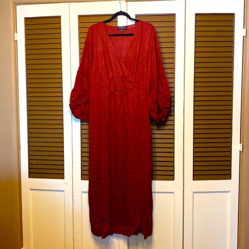 Eloquii Full Sleeve Maxi Dress with Slit | Burgundy Rust | Size 16